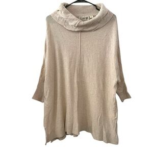 Field Flower Medium Oversized Waffle Knit Cowl Neck Beige Poncho Tunic Sweater